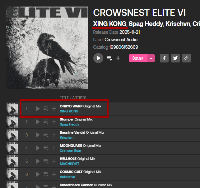 ONRYO WARP on Beatport release listing